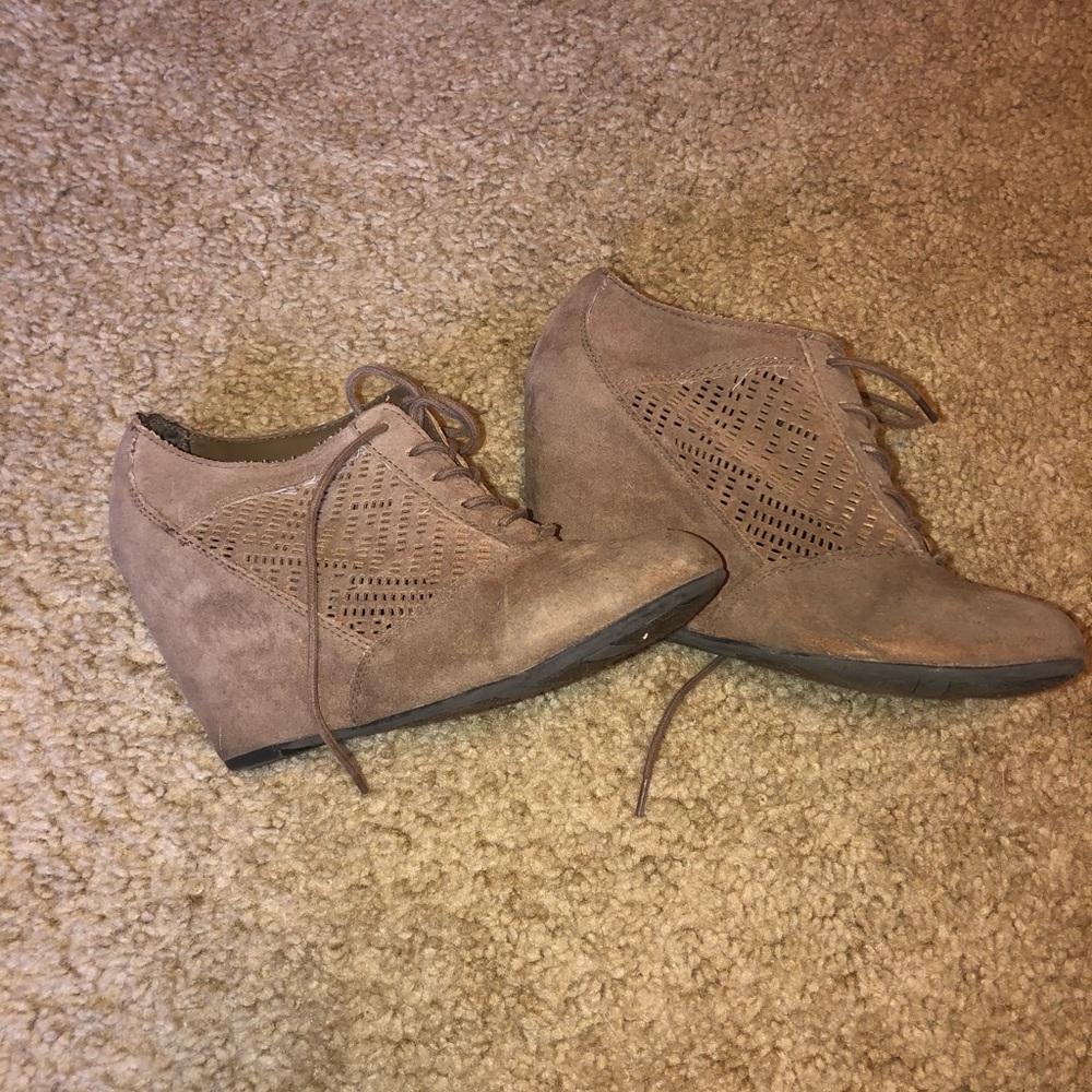 Fergalicious laser cut lace up wedges
